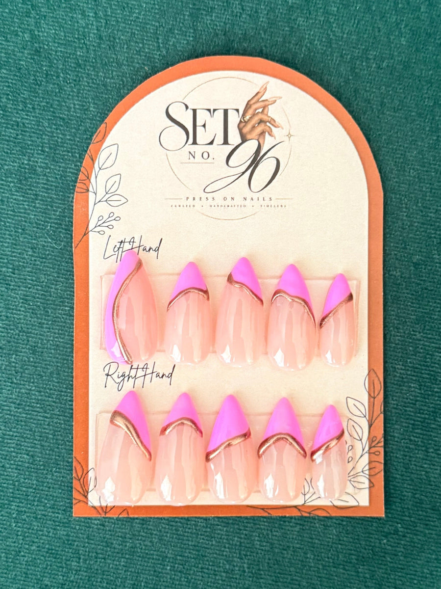 Pink Asymmetric French Medium Sculpted Stiletto Nails