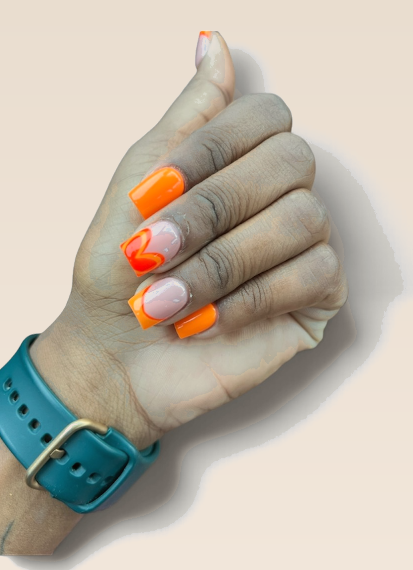 Hand wearing a Set No. 96 press-on nail set